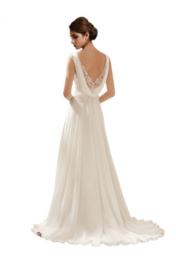 Sweep Train Ivory Sleeveless A-Line Low Back Wedding Dress Leeds