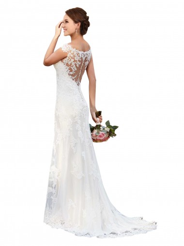 Chapel Train White Sleeveless Sheath Sexy Wedding Dress Leeds