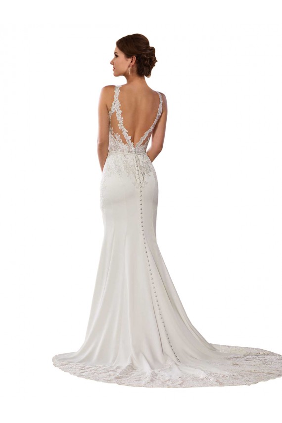 Chapel Train Ivory Sleeveless Sheath V-Back Modern Wedding Dress Leeds
