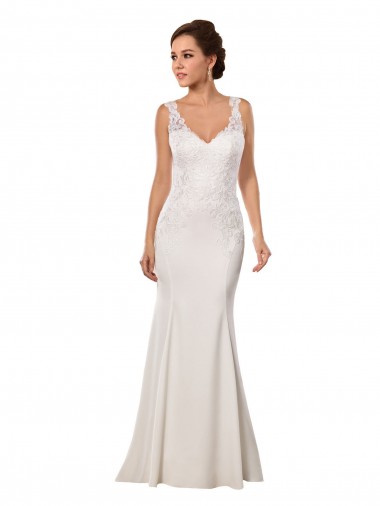 Chapel Train Ivory Sleeveless Mermaid Lace & Stretch Crepe Sexy Wedding Dress Leeds