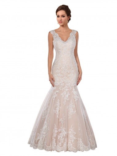Chapel Train Ivory & Champagne Sleeveless Mermaid Modern Wedding Dress Leeds