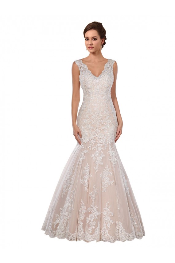 Chapel Train Ivory & Champagne Sleeveless Mermaid Modern Wedding Dress Leeds