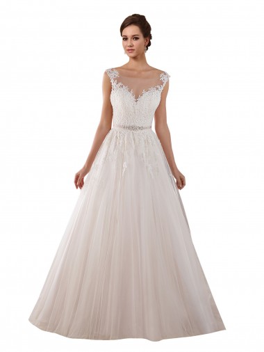 Chapel Train Ivory Sleeveless Ball Gown Keyhole Back Tulle & Lace Wedding Dress Leeds