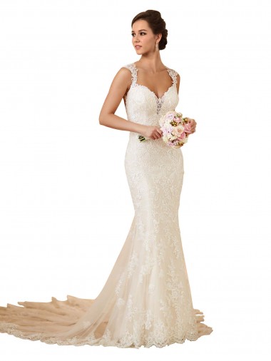 Chapel Train Ivory Sleeveless Mermaid Keyhole Back Modern Wedding Dress Leeds
