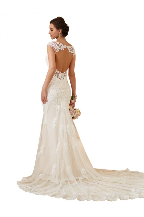 Chapel Train Ivory Sleeveless Mermaid Keyhole Back Modern Wedding Dress Leeds
