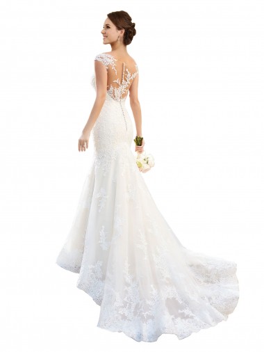 Chapel Train White Cap Sleeves Mermaid Wedding Dress Leeds