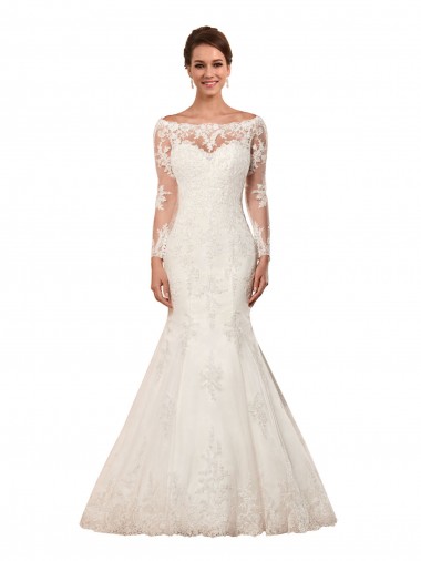 Chapel Train Ivory Long Sleeves Mermaid Sexy Wedding Dress Leeds