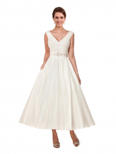 Ankle Length Ivory Sleeveless A-Line Wedding Dress Leeds