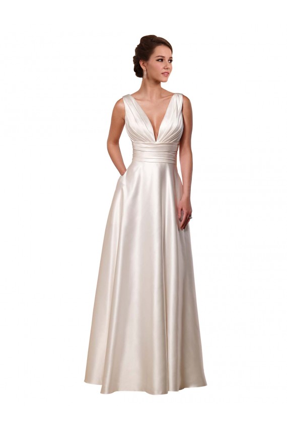 Chapel Train Ivory Sleeveless A-Line Satin Wedding Gowns Leeds