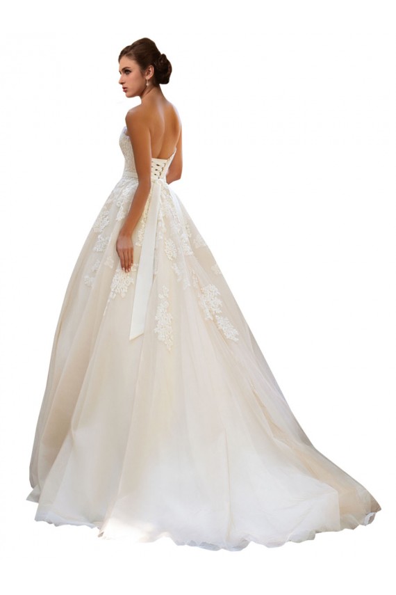 Chapel Train Ivory & Champagne Sleeveless Ball Gown Wedding Dress Leeds
