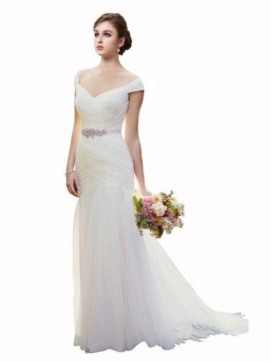 Chapel Train Ivory Sleeveless Mermaid Tulle Beach Wedding Dress Leeds