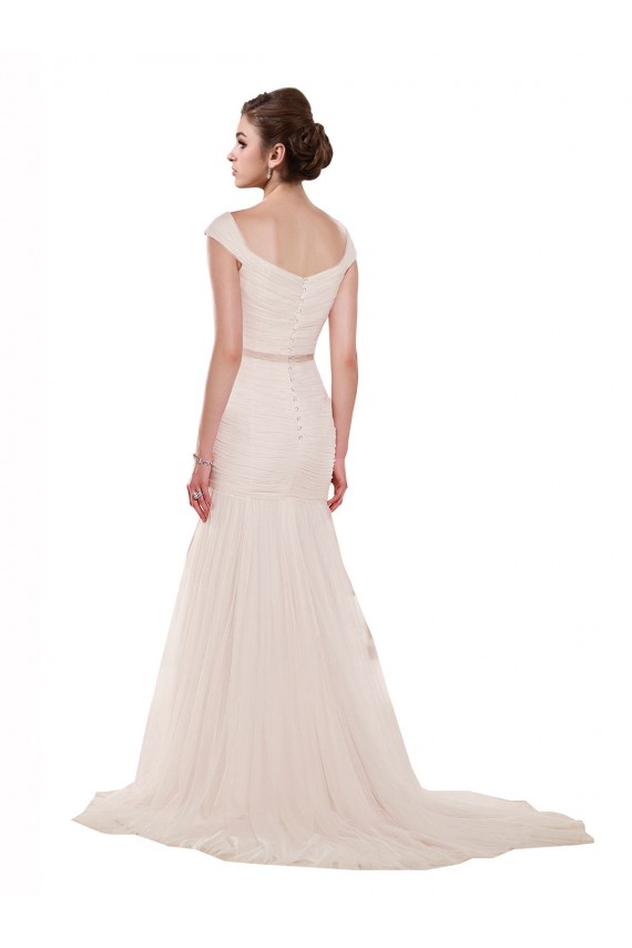 Chapel Train Ivory Sleeveless Mermaid Tulle Beach Wedding Dress Leeds