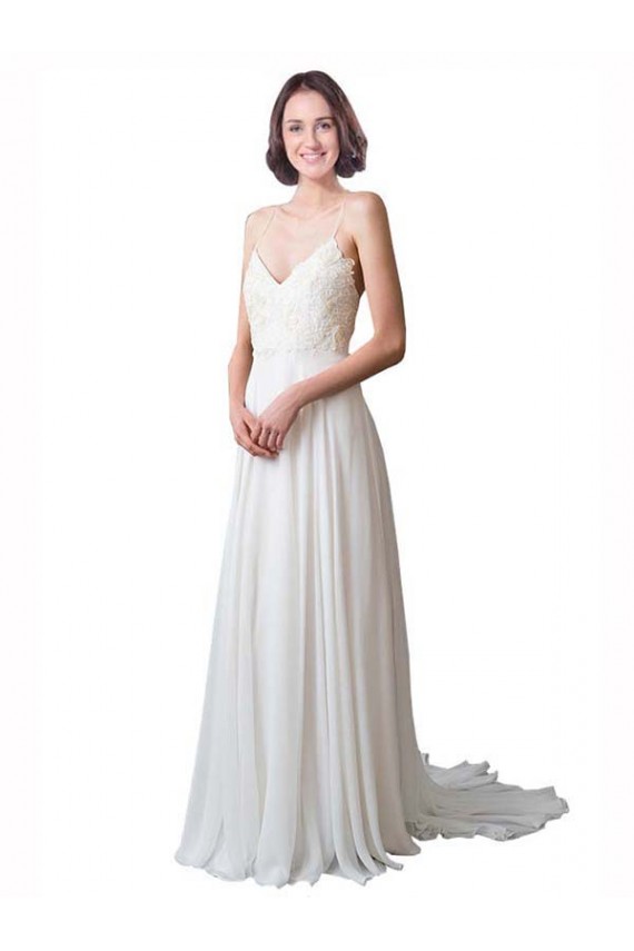 Chapel Train Ivory Sleeveless A-Line Soft Chiffon & Lace Beach Wedding Dress Leeds