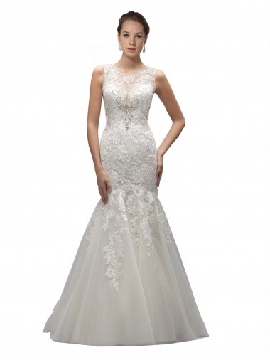 Sweep Train Ivory Sleeveless Mermaid Wedding Dress Leeds