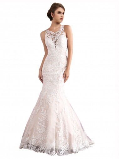 Cathedral Train Ivory & Champagne Sleeveless Mermaid Wedding Dress Leeds