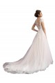 Cathedral Train Ivory & Champagne Cap Sleeves A-Line Beach Wedding Dress Leeds