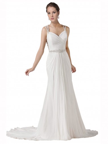 Chapel Train White Sleeveless Sheath Beach Wedding Dress Leeds