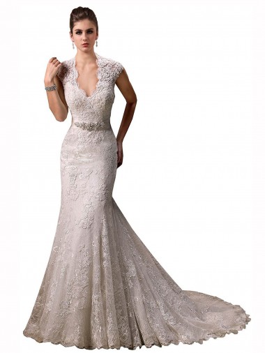 Chapel Train Ivory Cap Sleeves Mermaid Wedding Dresses Leeds