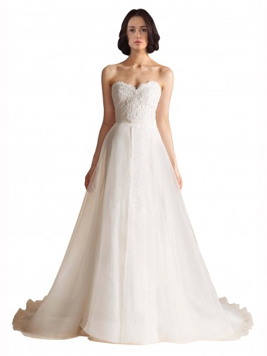 Sweep Train Ivory Sleeveless A-Line Low Back Bridal Wedding Dress Leeds