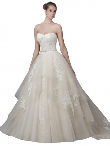 Chapel Train Ivory Sleeveless Ball Gown Low Back Wedding Dress Leeds