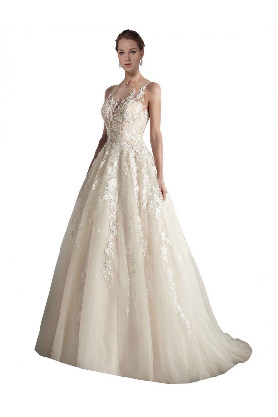 Chapel Train Ivory & Champagne Sleeveless A-Line Wedding Gown Leeds