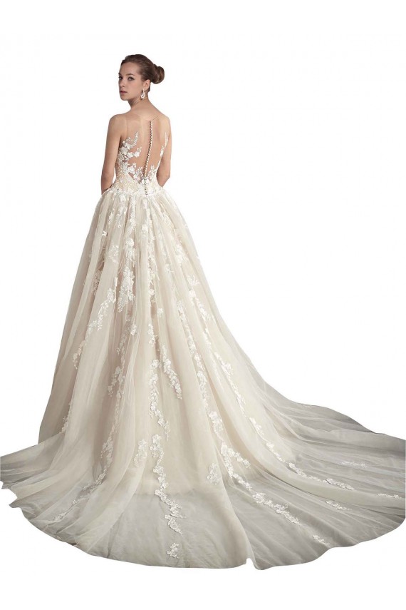 Chapel Train Ivory & Champagne Sleeveless A-Line Wedding Gown Leeds
