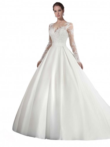 Cathedral Train White Long Sleeves A-Line Wedding Dress Leeds