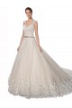 Chapel Train Ivory & Champagne Sleeveless A-Line Wedding Dress Leeds