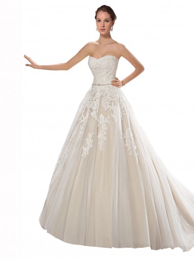 Chapel Train Ivory & Champagne Sleeveless A-Line Bridal Dress Leeds