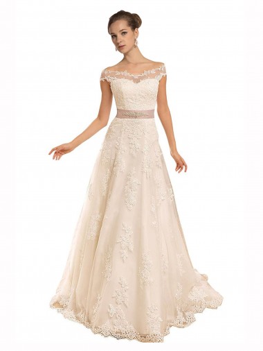 Chapel Train Ivory Sleeveless A-Line Beach Wedding Dress Leeds