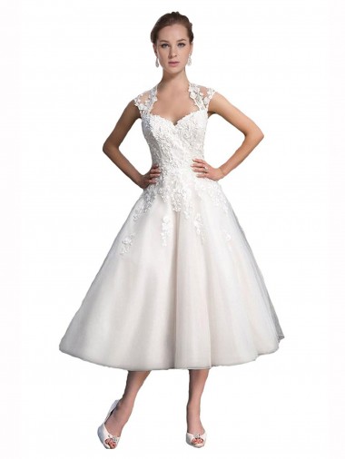 Tea Length Ivory Sleeveless A-Line Beach Wedding Dress Leeds