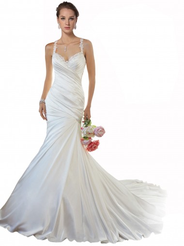 Chapel Train Ivory Sleeveless Mermaid Beach Wedding Gowns Leeds