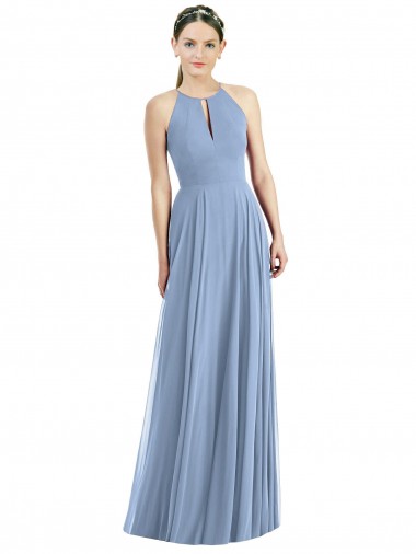Long Dusty Blue Sleeveless A-Line Semi Formal Evening Dress / Bridesmaid Dress Leeds