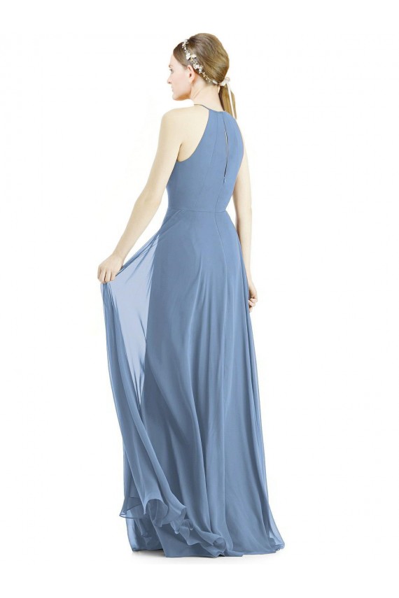 Long Dusty Blue Sleeveless A-Line Semi Formal Evening Dress / Bridesmaid Dress Leeds
