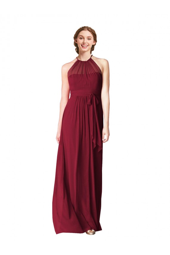 Long Burgundy Sleeveless A-Line Chiffon Bridesmaid Dress / Evening Gowns Leeds