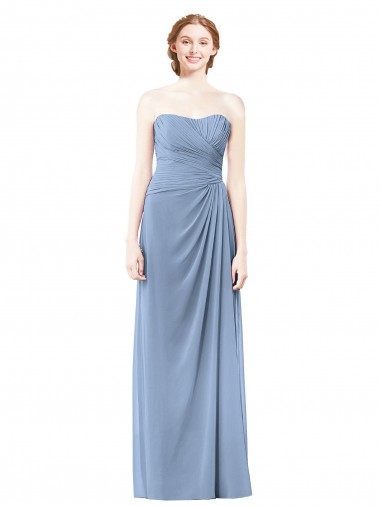 Long Dusty Blue Sleeveless A-Line Formal Dresses / Bridesmaid Dresses Leeds