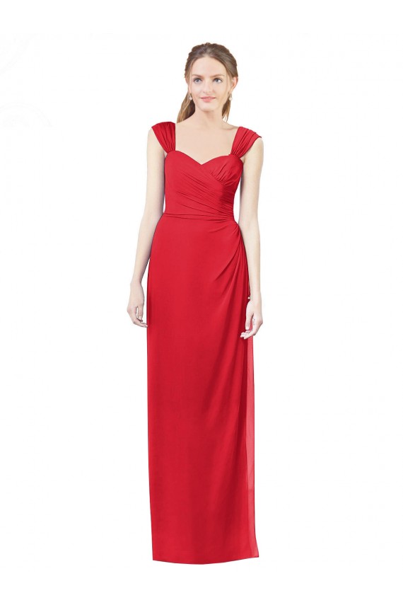 Long Red Cap Sleeves A-Line Formal Dress / Bridesmaid Dress Leeds