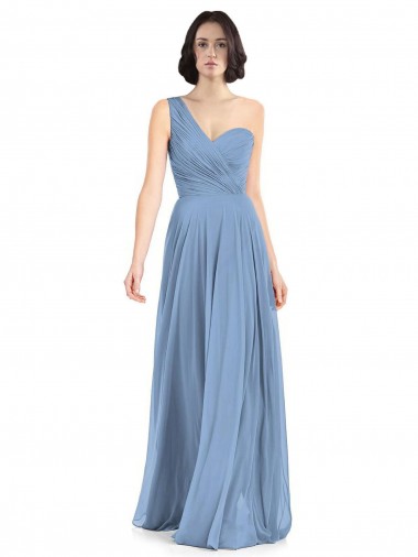Long Dusty Blue Sleeveless A-Line Soft Chiffon Formal Dress / Bridesmaid Dress Leeds
