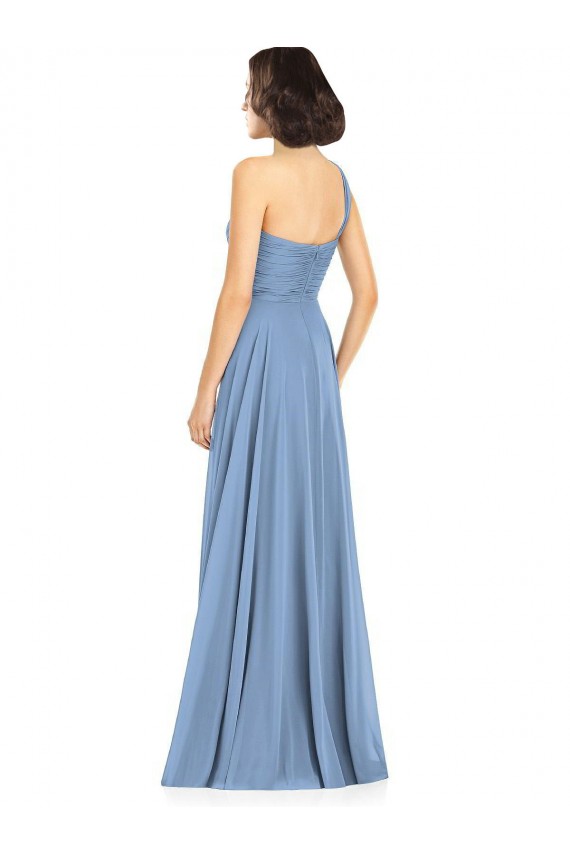Long Dusty Blue Sleeveless A-Line Soft Chiffon Formal Dress / Bridesmaid Dress Leeds