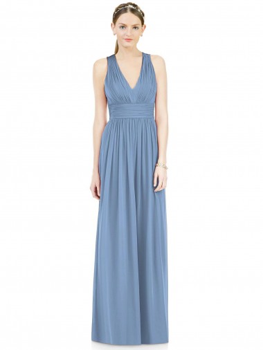 Long Dusty Blue Sleeveless A-Line Chiffon Bridesmaid Gowns Leeds