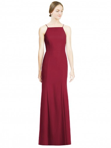 Long Burgundy Sleeveless Mermaid Soft Chiffon Bridal Party Dress Leeds