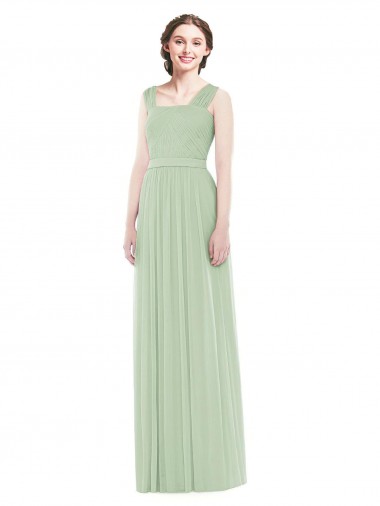 Long Sage Sleeveless A-Line Soft Chiffon Bridal Party Dress Leeds