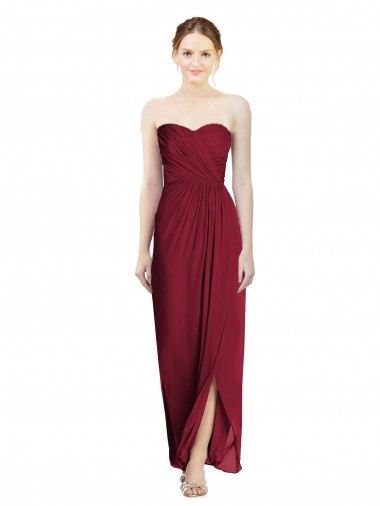 Long Burgundy Sleeveless Sheath Bridesmaid Dress Leeds