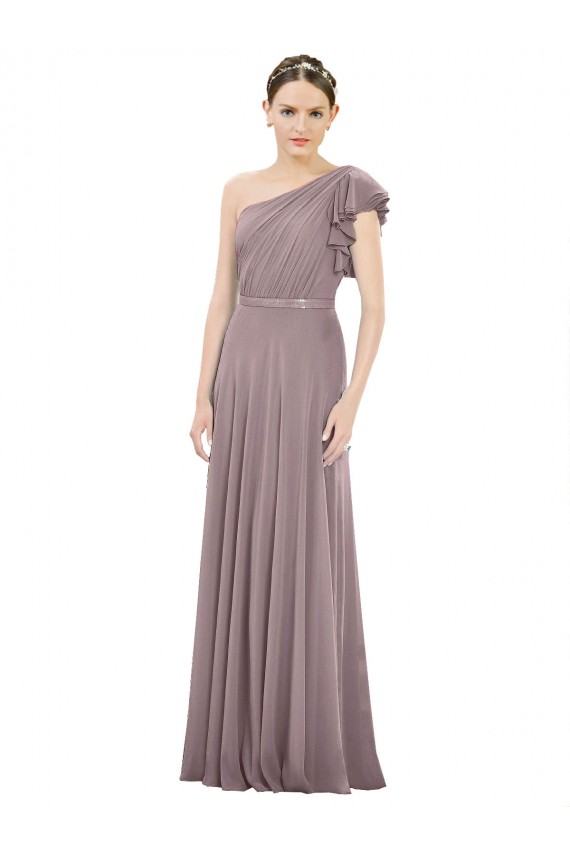 Long Dusty Rose Sleeveless A-Line Soft Chiffon Bridesmaid Dress Leeds