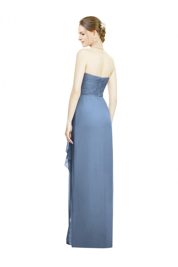 Long Dusty Blue Sleeveless Sheath Front Slit Bridesmaid Dress Leeds