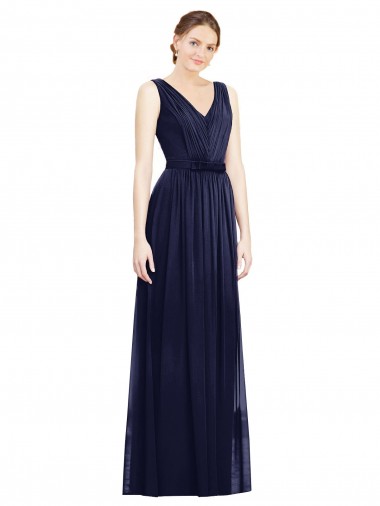 Long Dark Navy Sleeveless A-Line Bridesmaid Gowns Leeds