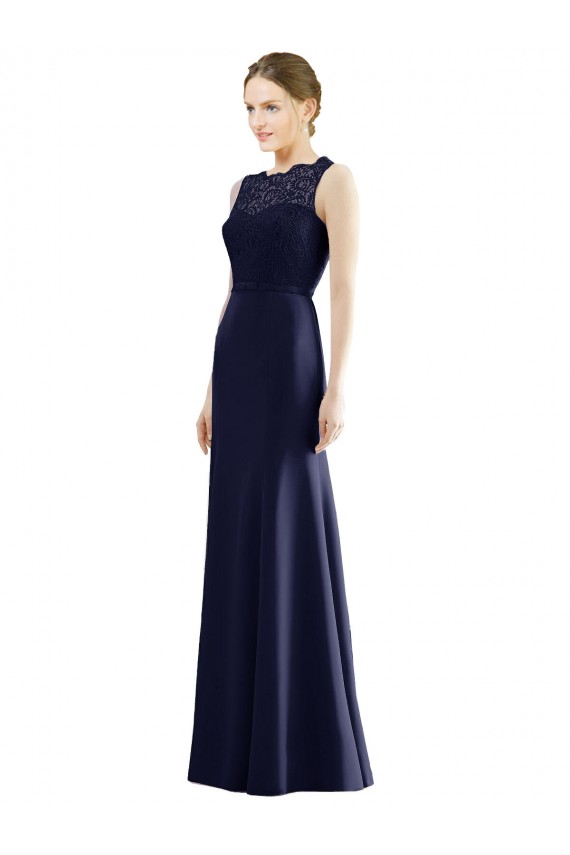 Long Dark Navy Sleeveless Mermaid Soft Chiffon & Lace Bridesmaid Dress Leeds