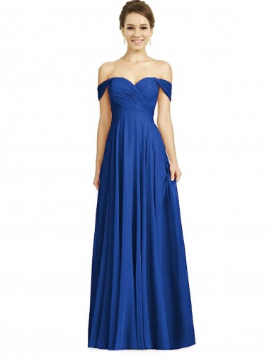 Long Royal Blue Cap Sleeves A-Line Semi Formal Evening Dress / Bridesmaid Dress Leeds