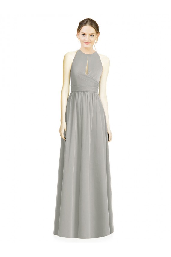 Long Silver Sleeveless A-Line Chiffon Bridesmaid Dress / Evening Dress Leeds