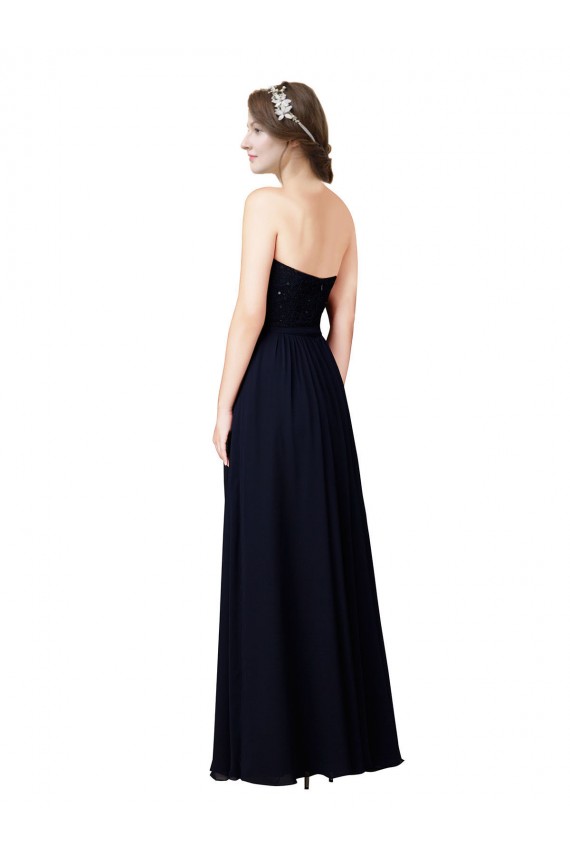 Long Dark Navy Sleeveless A-Line Soft Chiffon Formal Dress / Bridesmaid Dress Leeds